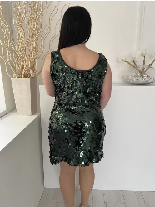 F&F (L) Méregzöld Nagy Flitteres, Bélelt Pántos Ruha