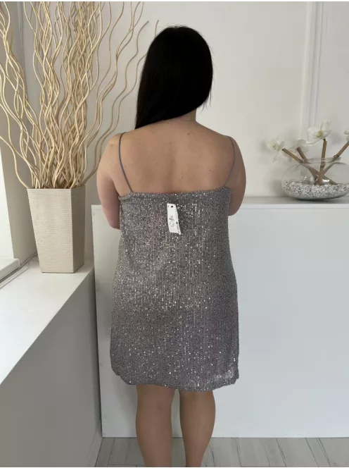 ÚJ Primark (L) Ezüst Flitteres, Pántos Bélelt Ruha