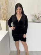 New Look (L) Fekete Mellnél Átlapolt, Válltöméses Hátul Cipzáros, Oldalt Ráncolt, Tükörbársony Ruha