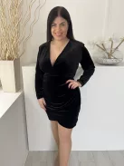 New Look (L) Fekete Mellnél Átlapolt, Válltöméses Hátul Cipzáros, Oldalt Ráncolt, Tükörbársony Ruha