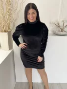 F&F (L) Fekete Magasított Nyakú Buggyos Vállú, Tükörbársony Ruha