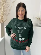 Boohoo (L) Fenyőzöld Elől Pöttyös és Feliratos Kerek Nyakú, Kötött Pulóver