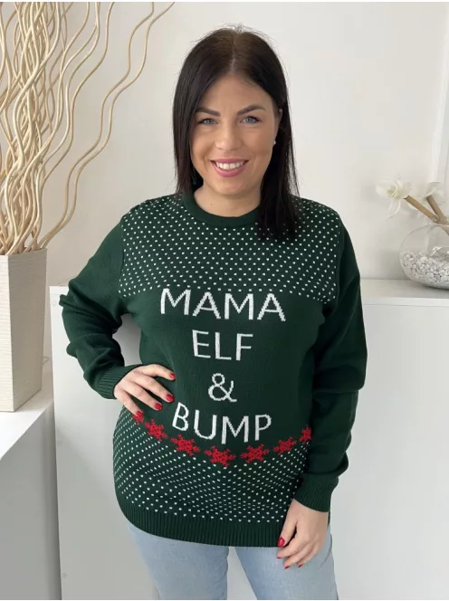 Boohoo (L) Fenyőzöld Elől Pöttyös és Feliratos Kerek Nyakú, Kötött Pulóver