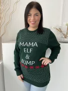 Boohoo (L) Fenyőzöld Elől Pöttyös és Feliratos Kerek Nyakú, Kötött Pulóver