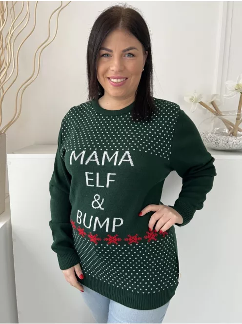 Boohoo (L) Fenyőzöld Elől Pöttyös és Feliratos Kerek Nyakú, Kötött Pulóver