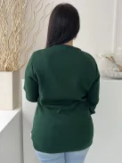 Boohoo (L) Fenyőzöld Elől Pöttyös és Feliratos Kerek Nyakú, Kötött Pulóver