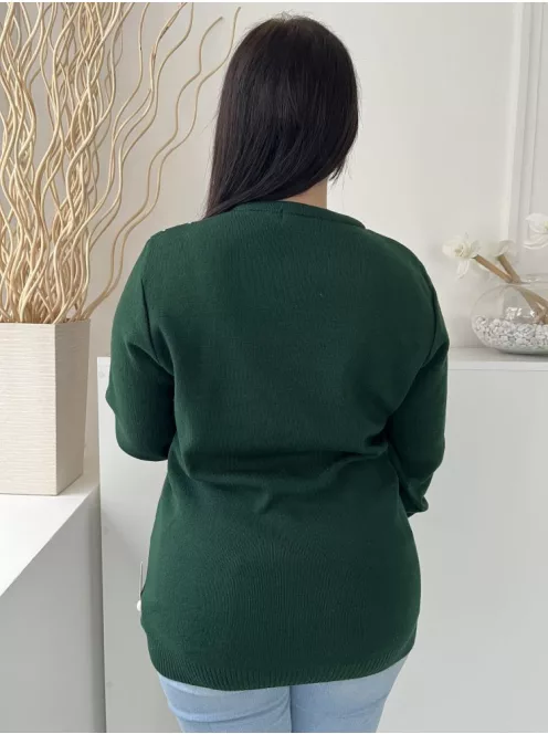 Boohoo (L) Fenyőzöld Elől Pöttyös és Feliratos Kerek Nyakú, Kötött Pulóver