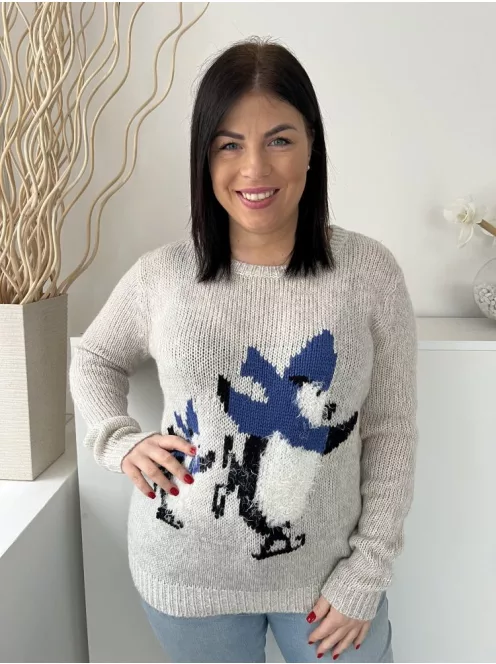 Dorotthy Perkins (L) Szürke Elől Pingvin Mintás Kerek Nyakú, Kötött Pulóver