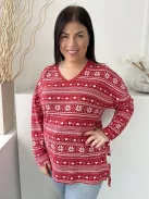 Dunnes (M) Piros Fehér Mintás, V Nyakú Oldalt Sliccelt, Pizsama Felső