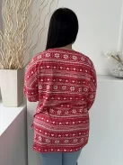 Dunnes (M) Piros Fehér Mintás, V Nyakú Oldalt Sliccelt, Pizsama Felső