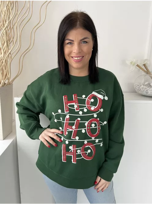 Primark (L) Fenyőzöld Elől Feliratos, Belül Enyhén Bolyhos Kerek Nyakú Pulóver