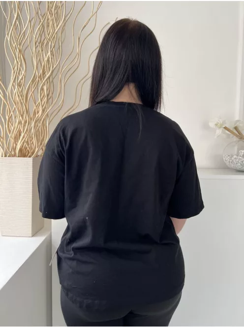 F&F (M) Fekete Mopsz Mintás, Kerek Nyakú 100% Pamut Alapanyagú Póló