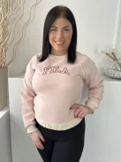 ÚJ Fila (L) Haalvány Rzsaszín Mellnél Feliratos, Gumisderekú Kerek Nyakú, Belül Enyhén Bolyhos Pulóver