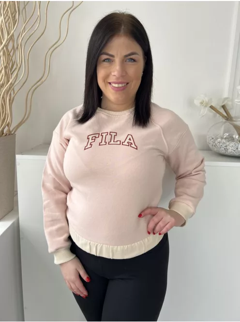ÚJ Fila (L) Haalvány Rzsaszín Mellnél Feliratos, Gumisderekú Kerek Nyakú, Belül Enyhén Bolyhos Pulóver
