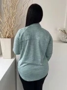 Dunnes (L) Tűrkíz Cirmosmintás, Nyakánál Cipzáros Zsebes, Ujján Fehér Díszcsíkos, Kerekített Aljú Felső