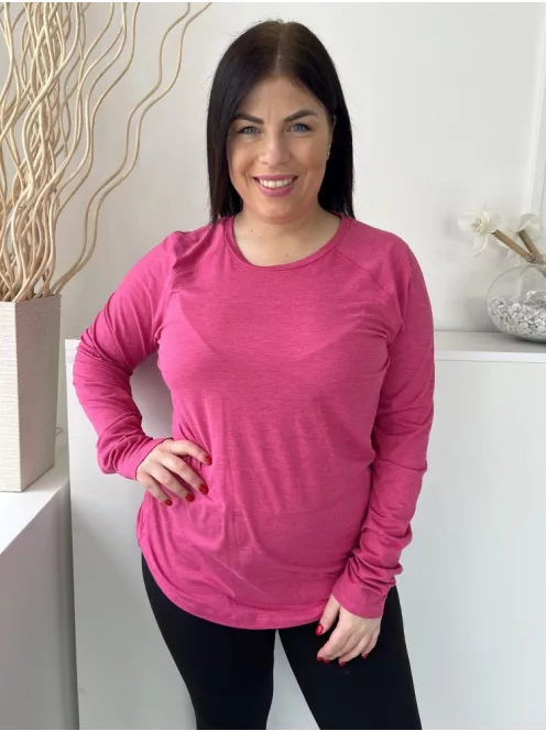 F&F (L) Rózsaszín Kerek Nyakú, Kerekített Aljú Puha és Rugalmas Anyagú Felső