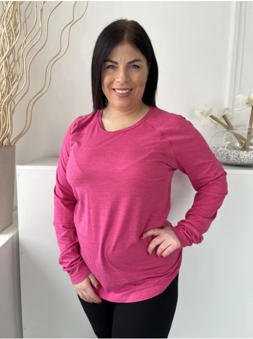 F&F (L) Rózsaszín Kerek Nyakú, Kerekített Aljú Puha és Rugalmas Anyagú Felső