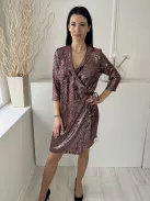 ÚJ Next (M) Rosegold Csillogó Ragasztott Flitteres Átlapolt, Oldalt Megkötős, Galléros Ruha