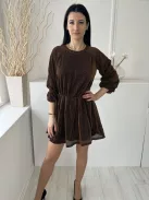 Shein (XS) Bronz Sűrű Csillogó Pöttyös, Hátul Nyakban Gombos Gumisderekú, Hátul Nyitott Ruha