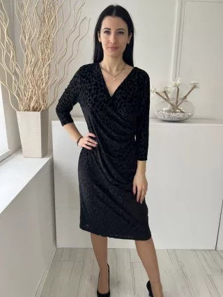   Joe Browns (M) Fekete Hátul Cipzáros, Fekete Bársony Foltmintás Oldalt Húzott Ruha