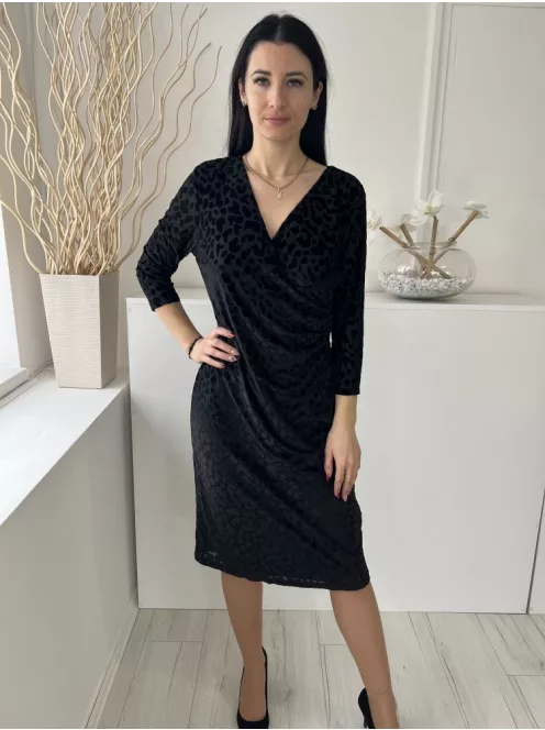 Joe Browns (M) Fekete Hátul Cipzáros, Fekete Bársony Foltmintás Oldalt Húzott Ruha