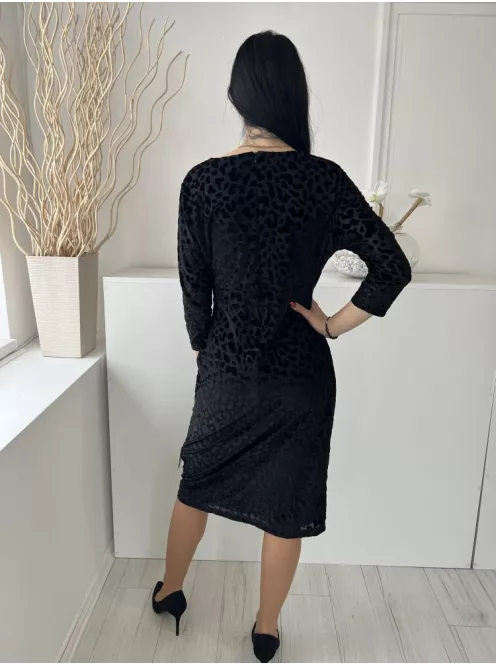 Joe Browns (M) Fekete Hátul Cipzáros, Fekete Bársony Foltmintás Oldalt Húzott Ruha