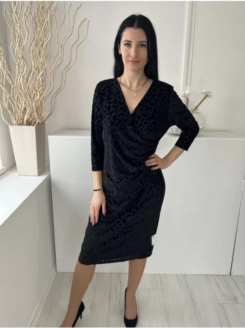 Joe Browns (M) Fekete Hátul Cipzáros, Fekete Bársony Foltmintás Oldalt Húzott Ruha