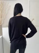 ÚJ Peacocks (M) Fekete Felül Csillogó Flitteres, V Kivágású Oldalt Sliccelt, Gépikötött Felső