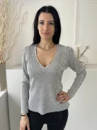 ÚJ Savida (S) Ezüst Anyagában Csillogós, Flitteres Mélykivágású, Buggyos Vállú Felső