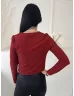   Primark (S) Piros Anyagában Csillogós Kerek Nyakú, Rövidített Derekú Felső