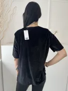 ÚJ F&F (M) Fekete Anyagában Enyhén Csillogós Hátul Hosszított, Vékony Kordbársony Felső