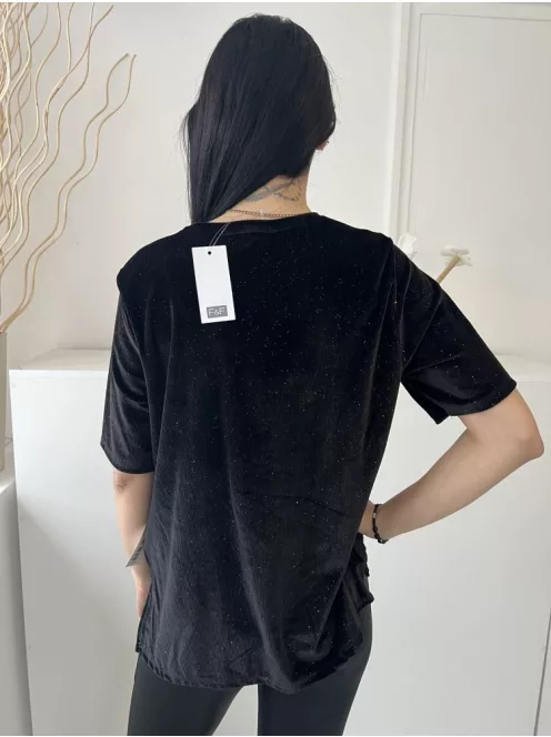 ÚJ F&F (M) Fekete Anyagában Enyhén Csillogós Hátul Hosszított, Vékony Kordbársony Felső