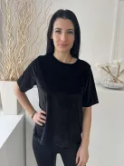 ÚJ F&F (M) Fekete Anyagában Enyhén Csillogós Hátul Hosszított, Vékony Kordbársony Felső