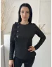   Savida (M) Fekete Anyagában Ezüst Szálas, Díszfodros és Gombos Kerek Nyakú Felső