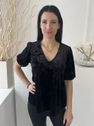 ÚJ Dunnes (S) Fekete Derékban Szabott, Buggyos Ujjú V Kivágású, Tükörbársony Felső