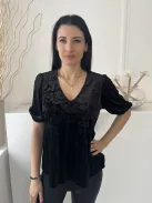 ÚJ Dunnes (S) Fekete Derékban Szabott, Buggyos Ujjú V Kivágású, Tükörbársony Felső