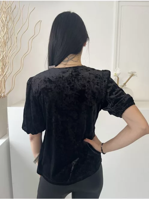 ÚJ Dunnes (S) Fekete Derékban Szabott, Buggyos Ujjú V Kivágású, Tükörbársony Felső