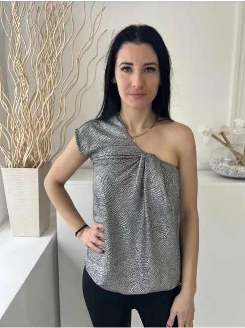 River Island (S) Ezüst Mellnél Csavart, Félvállas Gumisderekú Felső