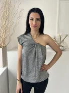 River Island (S) Ezüst Mellnél Csavart, Félvállas Gumisderekú Felső