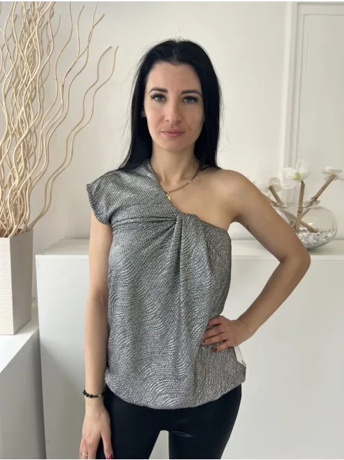 River Island (S) Ezüst Mellnél Csavart, Félvállas Gumisderekú Felső