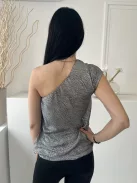 River Island (S) Ezüst Mellnél Csavart, Félvállas Gumisderekú Felső