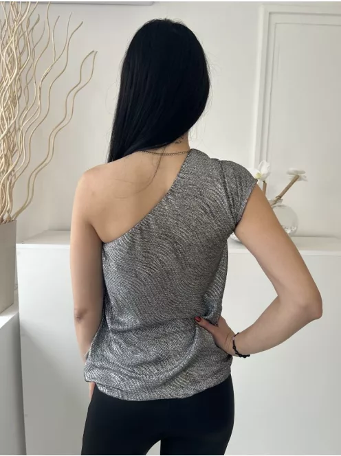 River Island (S) Ezüst Mellnél Csavart, Félvállas Gumisderekú Felső