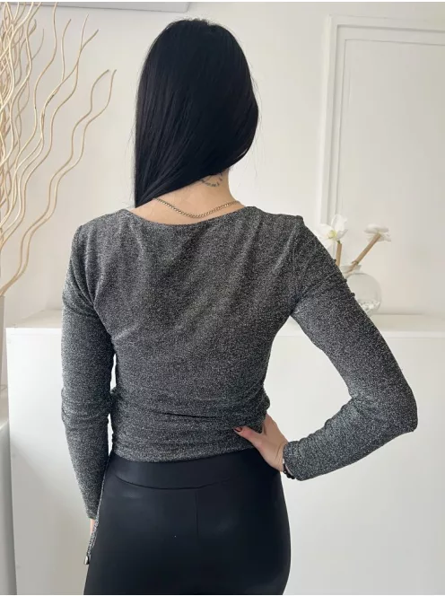 River Island (M) Ezüst Anyagában Csillogós, Oldalt Összehúzható Megkötős, Kocka Kivágású Felső