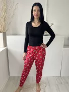 Dunnes (XS) Piros Tükörbársony Mintás, Gumisderekú, Pizsama Nadrág