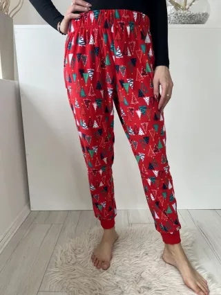 Dunnes (S) Piros Fenyőmintás Gumisderekú, Pizsama Nadrág