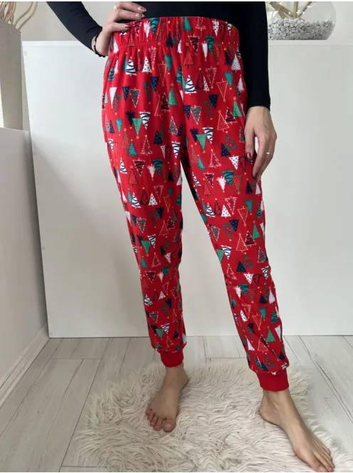 Dunnes (S) Piros Fenyőmintás Gumisderekú, Pizsama Nadrág