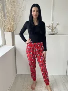 Dunnes (S) Piros Fenyőmintás Gumisderekú, Pizsama Nadrág