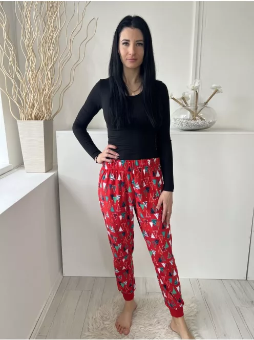 Dunnes (S) Piros Fenyőmintás Gumisderekú, Pizsama Nadrág