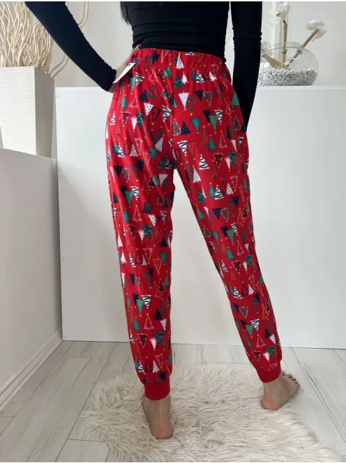 Dunnes (S) Piros Fenyőmintás Gumisderekú, Pizsama Nadrág