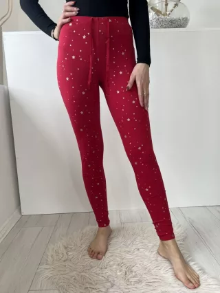  ÚJ F&F (S) Piros Vékony Anyagú Csillagmintás, Díszmegkötős, Pizsama Nadrág